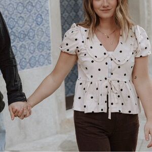 Anthropology peplum Cream Polka Dot Women's Top